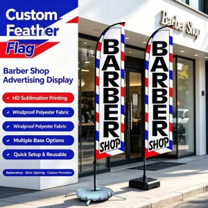 Feather Flag Pole Kit Banner 100% Polyester Double Side 15FT Advertising Barber Shop Swooper Feather Flag Custom