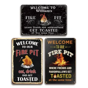 Fire Pit Metal Tin Sign Retro Camping Style Rustic Wall Decor for Backyard Patio Wall Hanging Gift