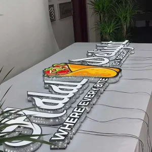 Floating Mount Side Perforated LED Letters Custom Stainless Steel Acrylic Side Glow Sign Retail Shop Interior Brand Sign