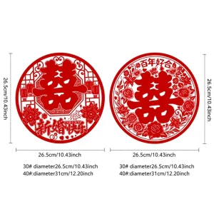 Flocked Static Wedding Window Round Double Happiness Glass Decal for Living Room Bedroom Wedding Home Decor Party Supplies