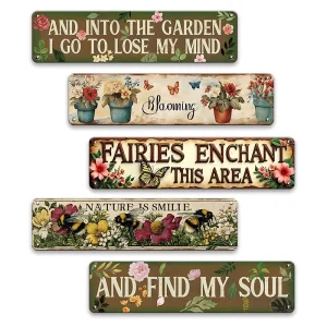 Floral Garden Long Metal Sign Bee Butterfly Fairy Plant Graphic Garden Quote Wall Decor