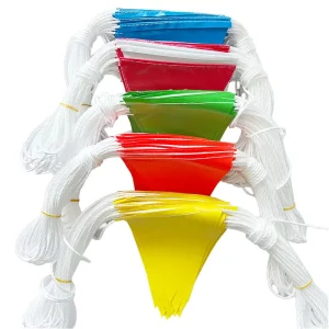 Fluorescence PVC Bunting Safety Flags PVC Caution Bunting Pennant Banner for Events Outdoor Decorations
