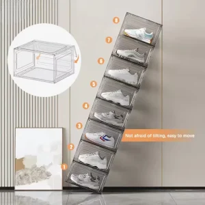Foldable Stackable Shoe Organizer Rack Display Case Storage Box for Bathroom and Wardrobe Plastic Shoe Storage