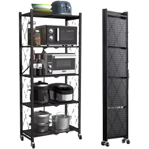 Folding Household Storage Rack Black Iron Foldable Shelf 4 Tier High Quality Metal Steel Square Household Kitchen 100pcs