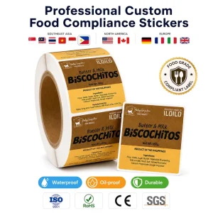 Food Grade Custom Bakery Labels For Butter Milk Biscochitos Bread Packaging Professional Design Adhesive Product Roll Labels