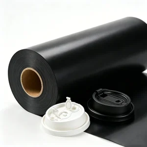 Food Grade PP PS Plastic Roll Black White Fire Resistant For Disposable Coffee Cup Lid Blister Film Thermoforming Packaging