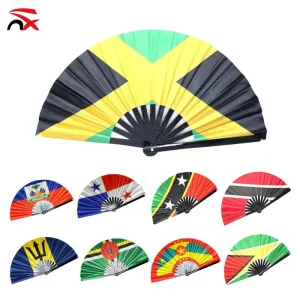 Football Fan Products Custom Country Folding Hand Flag Fans Caribbean Flag Bamboo Hand Fan