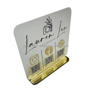 Free Custom Color Acrylic Table Mirror Gold Signage Qr Code Acrylic Display Stand Beauty Salon Social Media Signs