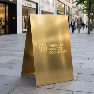 Free Design Waterproof Advertising Brushed Gold A-frame Sign for Luxury Brands