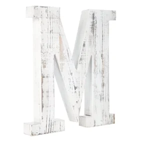 Free Standing Distressed White Wooden Monogram Letter Wall Decor Engraved Alphabet Letter