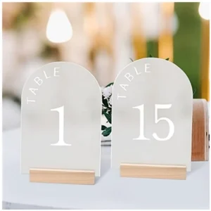 Frosted Arch Wedding Table Number with Wood Base Acrylic Table Number with Holder for Wedding Reception Centerpiece Decoration