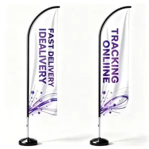 Full Color Promotional Pennant Blade Banner with Fiberglass Adjustable Pole for Vehicle Rental Advertising