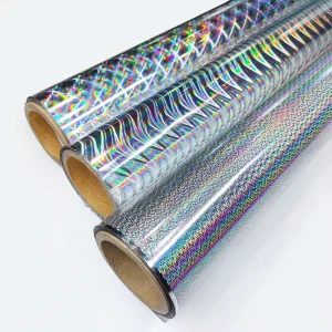Full Transfer Eco Friendly Foil PET Film 18 Micron Washable Rainbow Metallic Silver Holographic Overlay Digital Printing for