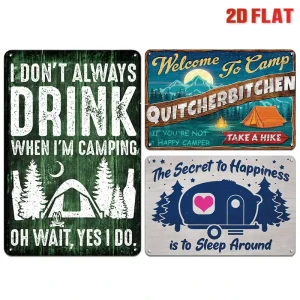 Funny Camping Themed Metal Signs Set Retro Camper Quote Wall Decor for Outdoor Camp