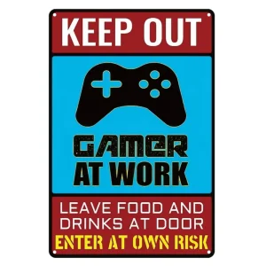 Funny Gamer Metal Signs Gamer at Work Retro Tin Signs for Home House Bar Club Game Room Man Cave Wall Decor Vintage Metal Poster