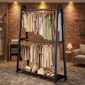 Garment Display Coat Rack Hall Commercial Clothes Rack Bedroom Shoe Rack Double Rod Portable Clothing Hanging Garment Rack