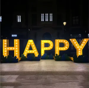 Giant Outdoor LED Bulb Letters Large “HAPPY” Marquee Style Signage for Events Weddings & Commercial Decor