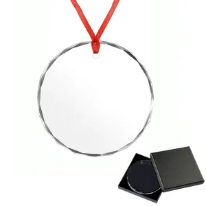 Gift Box Packing 8CM Engravable Clear Flat Circle Pendants Custom Christmas Ornament Glass Blanks Ornaments for Christmas