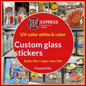 Glass Sticker Geometric Pattern Transparent Static Cling UV Color White Frosted Film Window Display Advertising Decorative Model