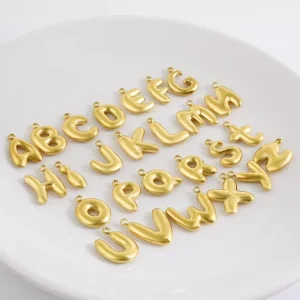 Gold 304 Stainless Steel Initial Pendant Bubble Letter Alphabet Puffy Loose Charms Components for Unisex Men Women Jewelry