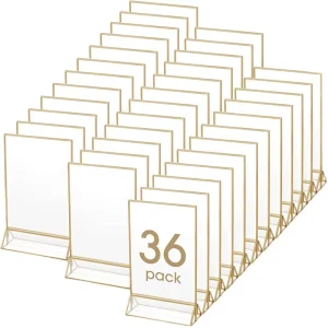 Gold 5×7 in Acrylic Menu Holder Sign Frame Paper Table Numbers Display Stand Desktop Wedding Exhibition Storage Restaurant Use