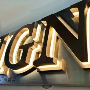 Gold Border LED Illuminated Letters LED Sign with Gold Mirror Acrylic 3D LED Signage Letters