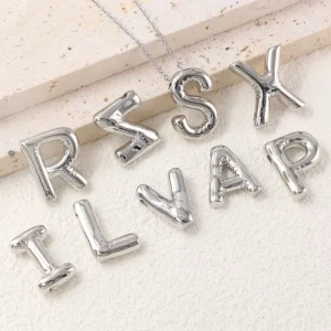 Gold Brass Dainty Tarnish Chunky Alphabet Balloon Personalized A Z Initial Bubble Letter Necklace Charm Pendant