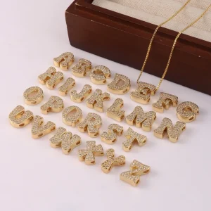 Gold English Letter Heart Zircon Charm Birthstone Pendant Link Chain Jewelry Set Gift Personalized Initial Necklace Bracelet Set