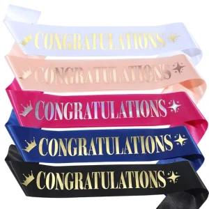 Gold Foil Letter Blue Satin Sash CONGRATULATIONS Graduation Sash Ceremony Ribbon Party Belt Ribbon Adult Decorations