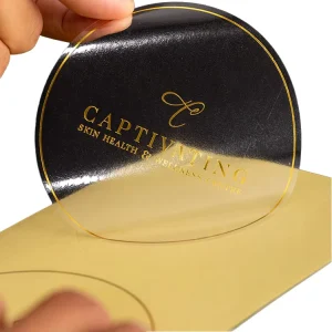 Gold Foil Transparent PVC Sticker Sheet Self Adhesive Oil Proof Round Stickers for Perfume Packaging Custom Embossing Stamping