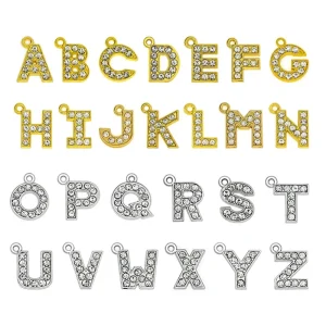 Gold Letter Accessories Diy Rhinestone Key Chain Decorative Pendant 15mm Rhinestone Letter Charms