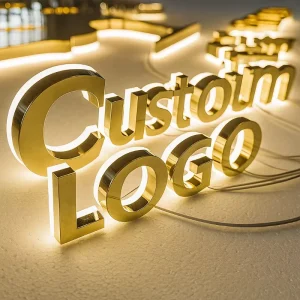 Gold Logo LED Channel Letters Sign Outdoor LED Light 3D Letter Shop Store Front Signs Backlit Company Business Signage