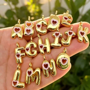 Gold Plated Brass Hollow Heart Letter Charm Pendant A Z 26 Alphabet DIY Necklace Keychain Accessory for Jewelry Making