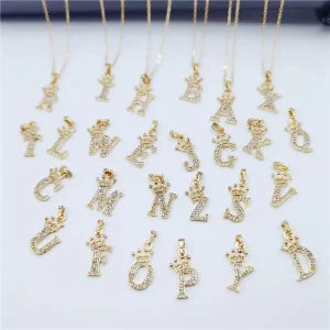 Gold Plated New Wear Crown 26 English Letters Full Diamond Pendant Necklace Simple Fashion Initial Alphabet Charm Necklace