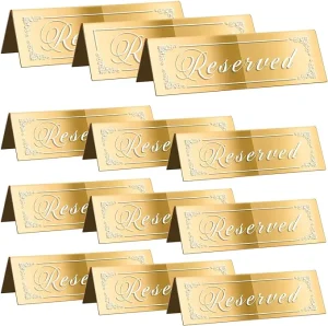 Gold Reserved Table Signs Double Sided Wedding Birthday Party Event Restaurant Acrylic Guest Reservation Table Display Stand