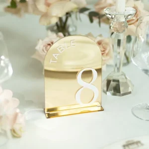 Gold Table Numbers Arched Wedding TableTop Signs Acrylic Table Numbers With Stands Wedding Table Signs
