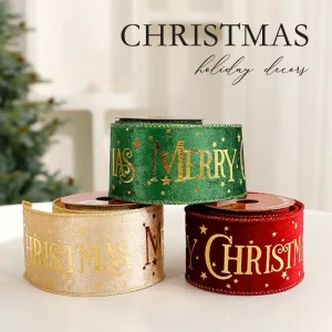 Gold-foil Woven Satin Ribbon Christmas Decorations Gift-wrapping Printed Trim European Style China Origin