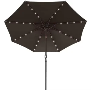 Good Quality 9 Feet Outdoor Promotion Solar Patio Parasol with Led Light Tilt Market Umbrella