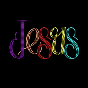 Good Quality Custom Jesus Letter Iron on Rhinestone Motif Black History Hot Fix Bling Rhinestone Transfer for Dress