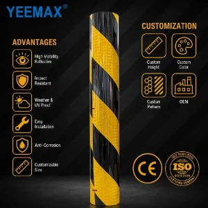 Grade Prismatic Reflective Safety Bollard Stripe Anti collision Post Heavy Duty Traffic Barrier Parking Warehouse Facility