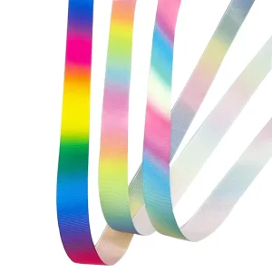 Gradient Rainbow Printed Satin Gift Ribbon Customized Logo Size for Festival Gift Packing Event Medal Lanyard
