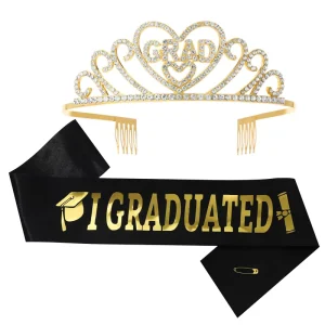 Graduation Party Supplies Dance Performance Kit I Graduated Sash and Grad Crown Tiara for Graduation Parties