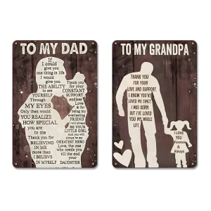 Grain Rectangle Metal Sign to My Dad to My Grandpa Silhouette Father Family Quote Wall Decor