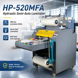 HP-520MFA Hydraulic Semi Automatic Hot Cold Roll Laminating Machine Thermal Film Laminator CE Certification for Printing Wood