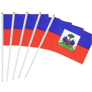 Haitian Flag Pole 100% Polyester Acrylic Flagpole Customized Waterproof Eco Friendly 14X21cm for Outdoor Use