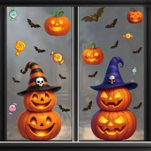 Halloween Static Window Clings Removable Glass Stickers Reusable No Adhesive Window Decals for Home Bedroom Kitchen Decor