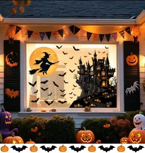 Halloween Window Stickers No Glue Static Cling Decals Reusable Death Ghost Witch Decor for Glass Doors and Windows