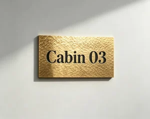 Hammered Brass Room Number Plaque Bespoke Engraved Metal Sign for Boutique Hotel Villa Resort