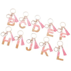 Handbag Pendant Capital 26 Letter Key Chain English Word Fringe Key Ring Resin Flash Acrylic Key Chain Pendant