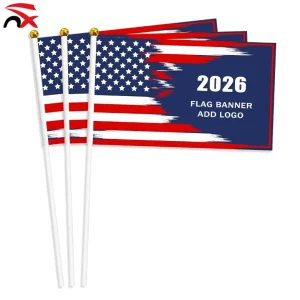 Handheld Flag Banner Events Decorative Plastic Pole Digital Print Polyester 14*21cm USA Hand Waving Flag